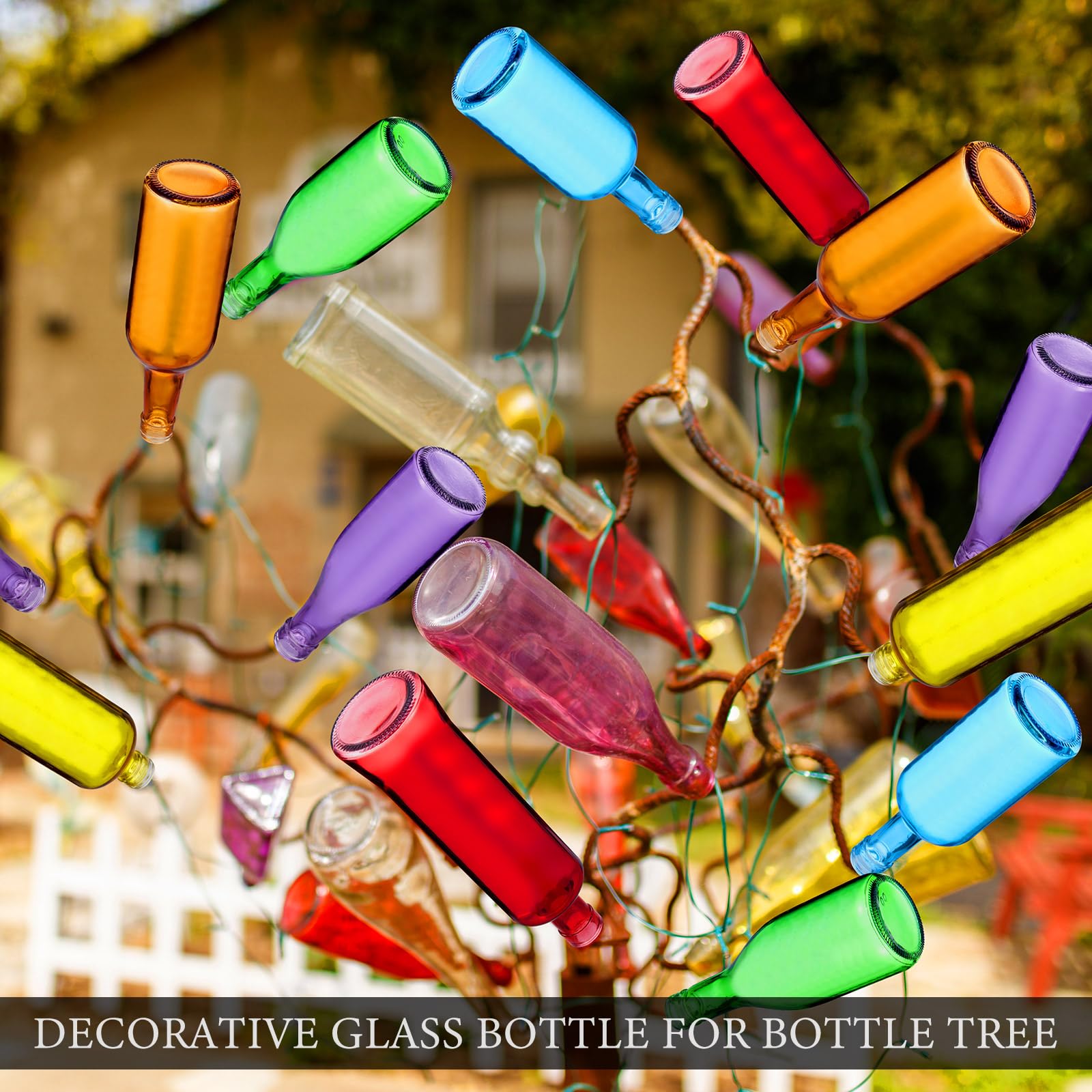 12 botellas de vidrio de colores, coloridas botellas de vino vacías, botella de vidrio decorativa para botella, árbol, jardín, patio, decoración del hogar al aire libre (color arcoíris claro 6
