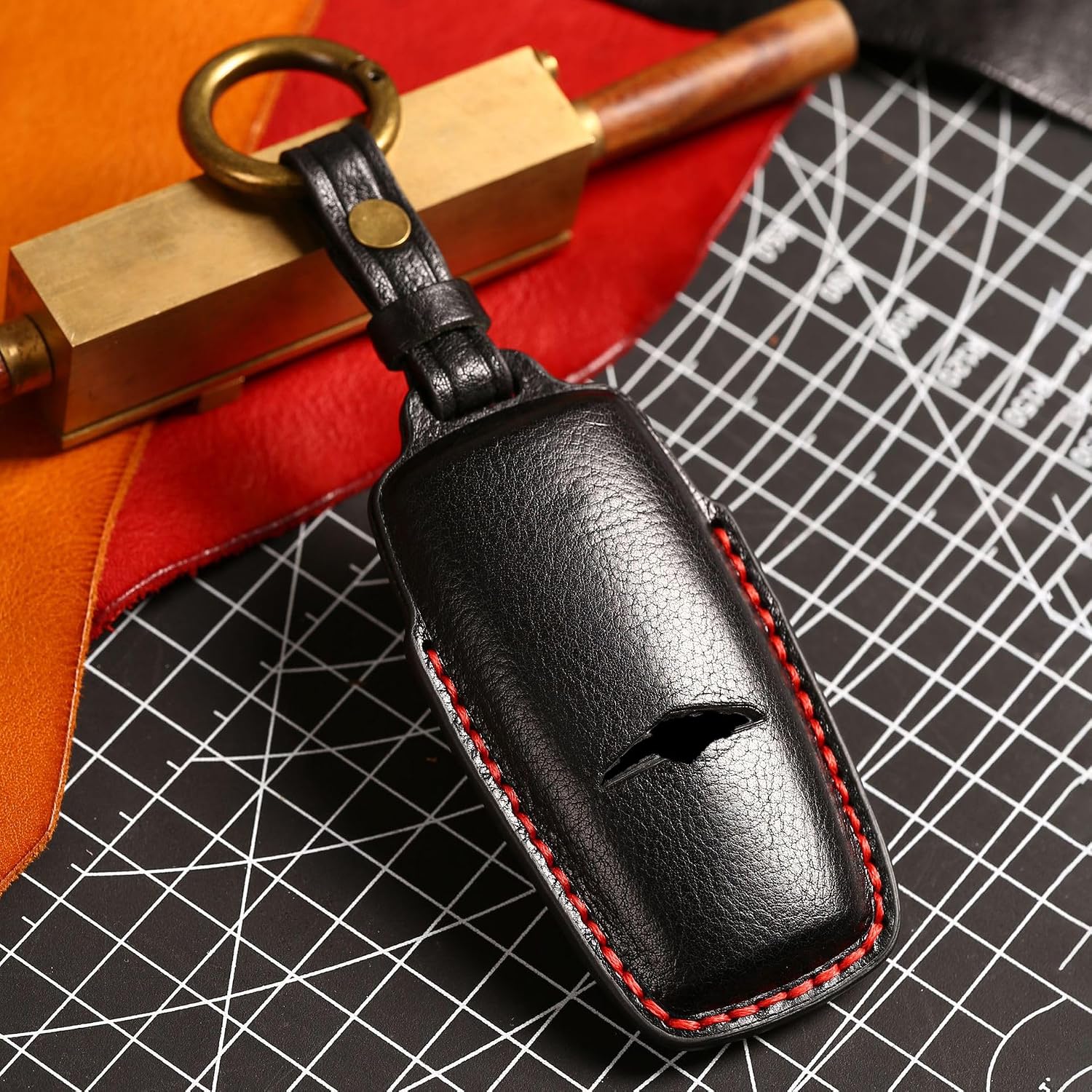 SANRILY Handmade Genuine Leather 8 Button Key Fob Cover Fit for Genesis GV80 2021 2022 G80 Keyless Full Protection Smart Key Fob Case with Keychain Black