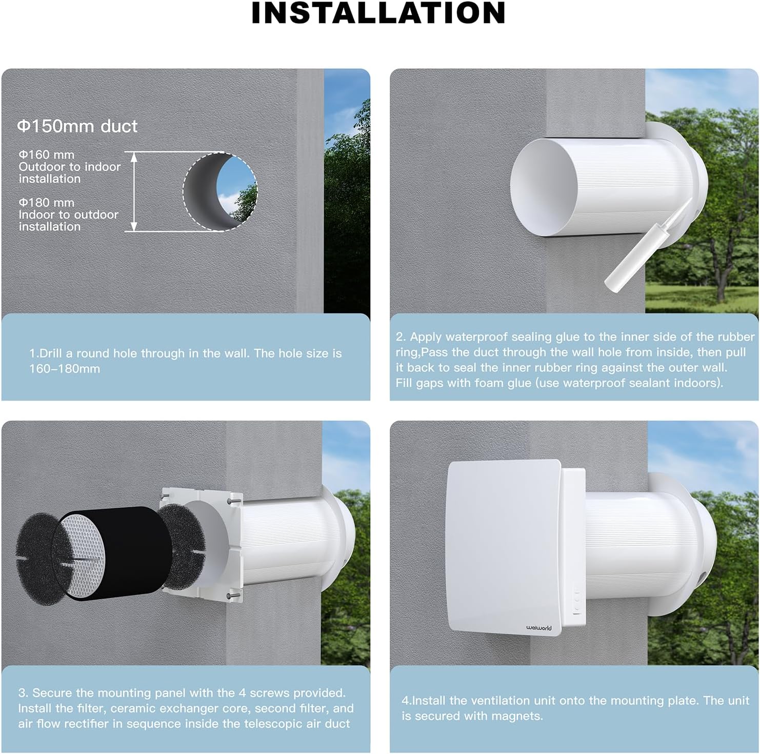 VT501 Heat Recovery Ventilation Fan with Ceramic Heat Exchanger, Wall-Mounted Fresh Air System with WiFi/Remote Control for Home, Attic, Garage – Supply, Exhaust & Recirculation Ventilation