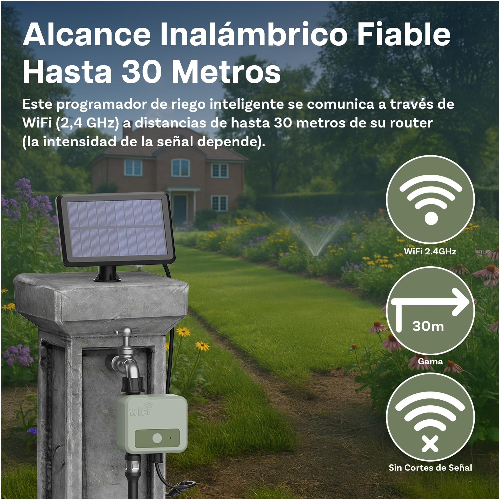 Temporizador de Riego WiFi Inteligente por MMOBIEL - Programador de Riego con Alimentación Solar y USB - Alcance Inalámbrico de 30m (WiFi + Solar Powered)
