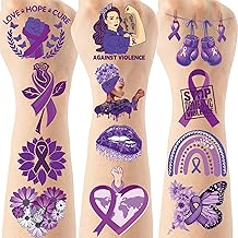 Domestic Violence Awareness Temporary Tattoos - 200+ Purple Ribbon Awareness Tattoo Decorations, Charity Party Favors Supplies, Stickers for Event(8 Sheets)