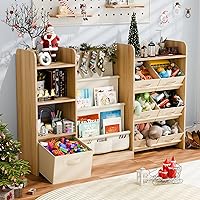 IKALIFE 51" Kids Toy Storage Organizer & 4-Tier Bookshelf with 7 Removable Bins - Burlywood for Playroom, Classroom