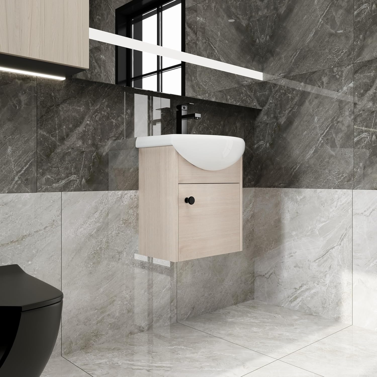 18" Floating Bathroom Vanity with Sink, 18inch Wall Mounted for Small Bathrooms, Soft-Close Door Cabinet with White Ceramic Basin & Waterproof Plywood, Modern Space Saving Vanity, 02318PLO