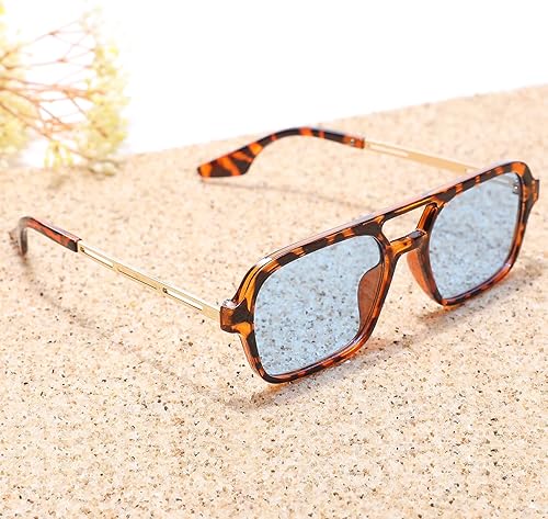 Vista 7 de Pro Acme Lentes de sol estilo aviador planos vintage de los años 70 para mujeres y hombres, lentes rectangulares de marco pequeño, protección UV400