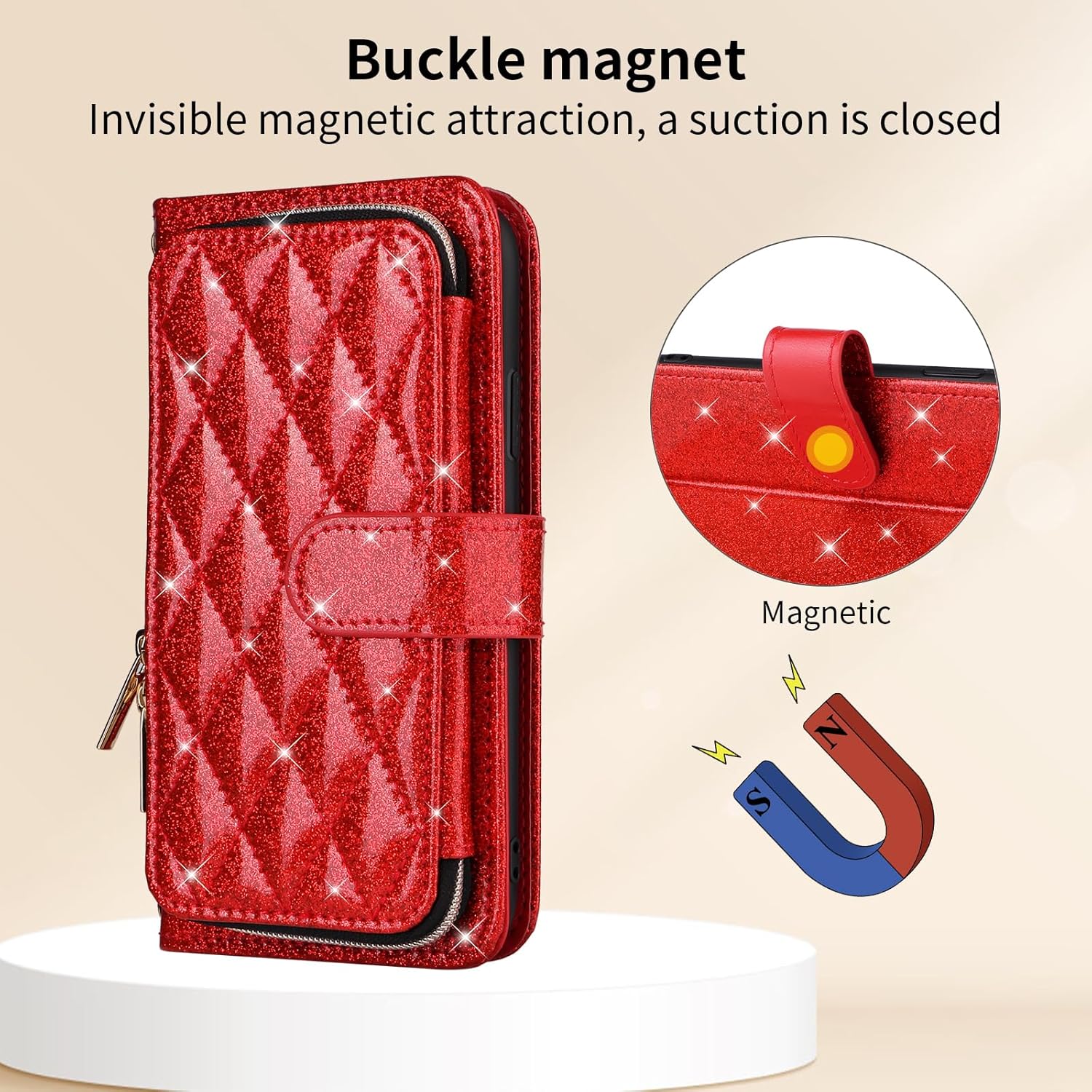 Wallet Case for Samsung Galaxy S10e with Wrist Strap,Crossbody Shoulder Strap,Luxury PU Leather Stand Cell Phone Cover with 9+ Card Slots Zipper Purse for S 10e 10se Se10 Girls Women Red