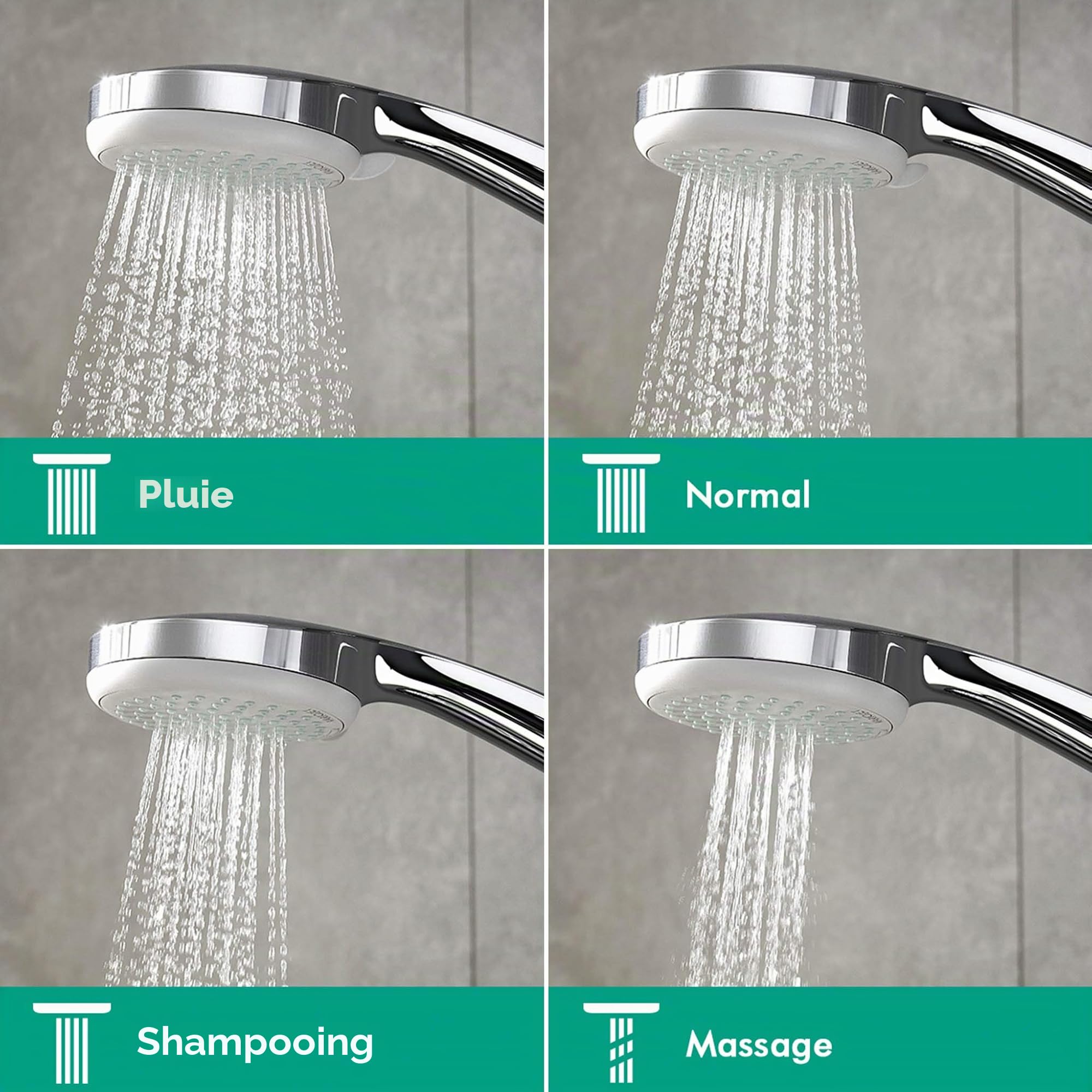 hansgrohe Croma 100 - Pommeau de douche économie d'eau avec 9 l/min (EcoSmart), Douchette à main avec 4 types de jet, Douchette ronde (diamètre 100 mm), Chromé, 28537000