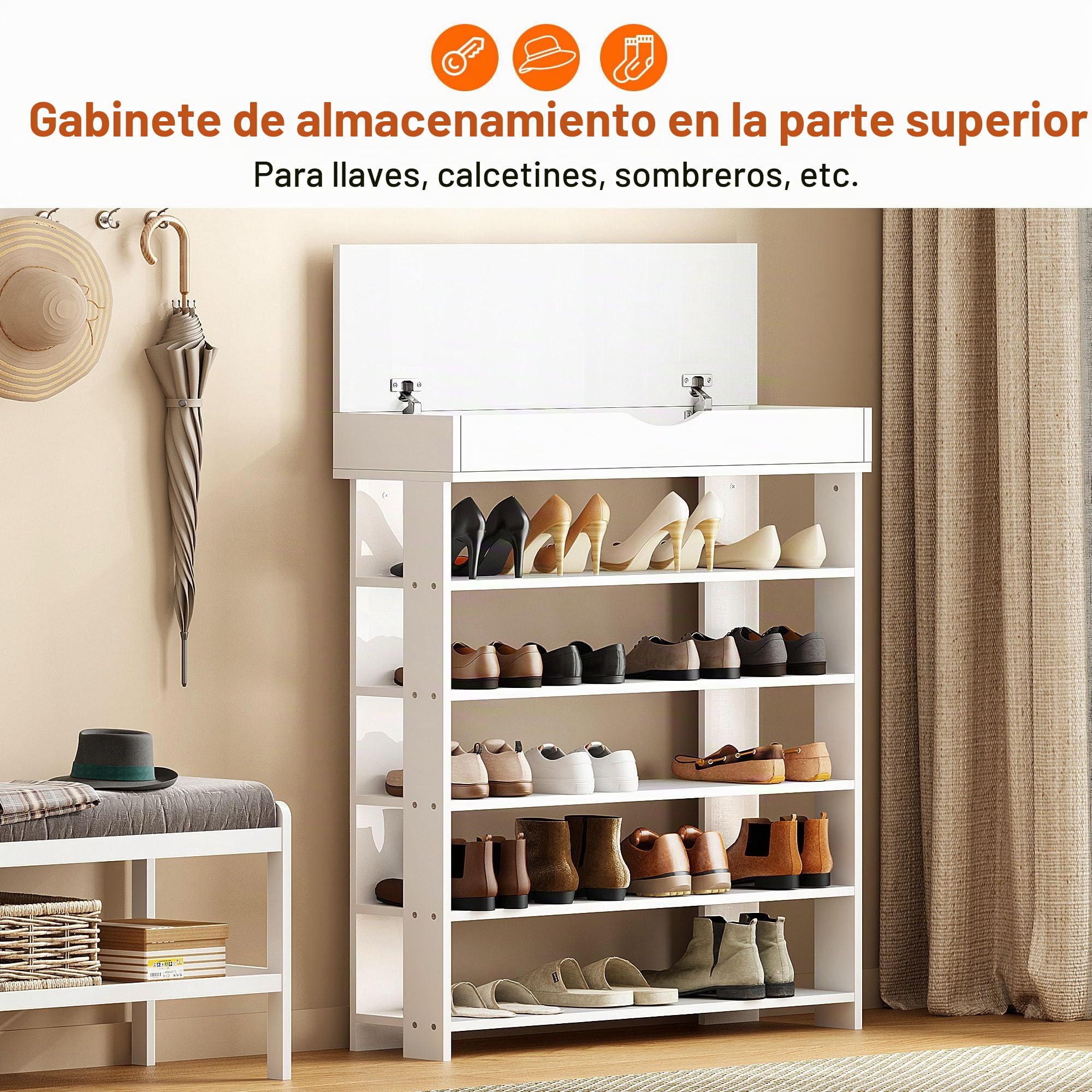 SDHYL Zapatero de 5 Niveles con 1 Cajón Estante para Zapatos Organizador de Almacenamiento de Zapatos Extensible y Ajustable Blanco