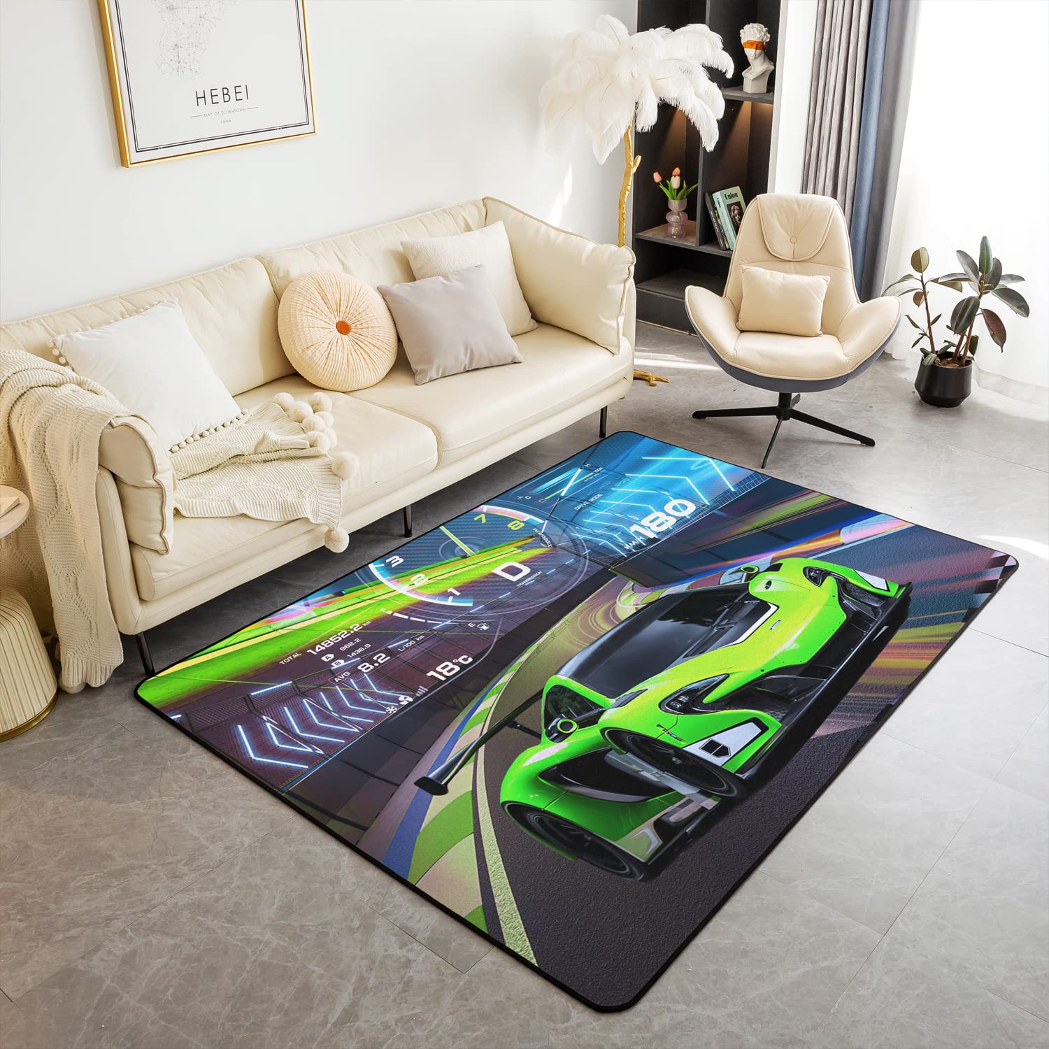 Race Car Area Rug Speed Sports Car Living Room Rugs Extreme Sports Decorative Carpet Automobile Indoor Floor Mat Green Accent Rug 100 * 150cm — image 1