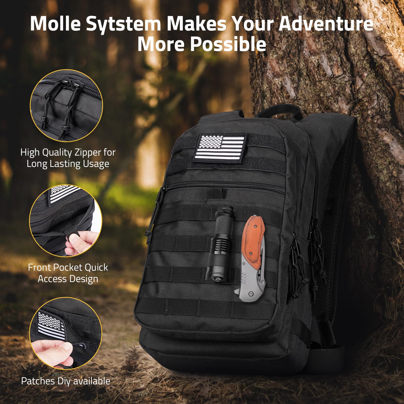 CVLIFE Mochila táctica de hidratación para exteriores, color negro