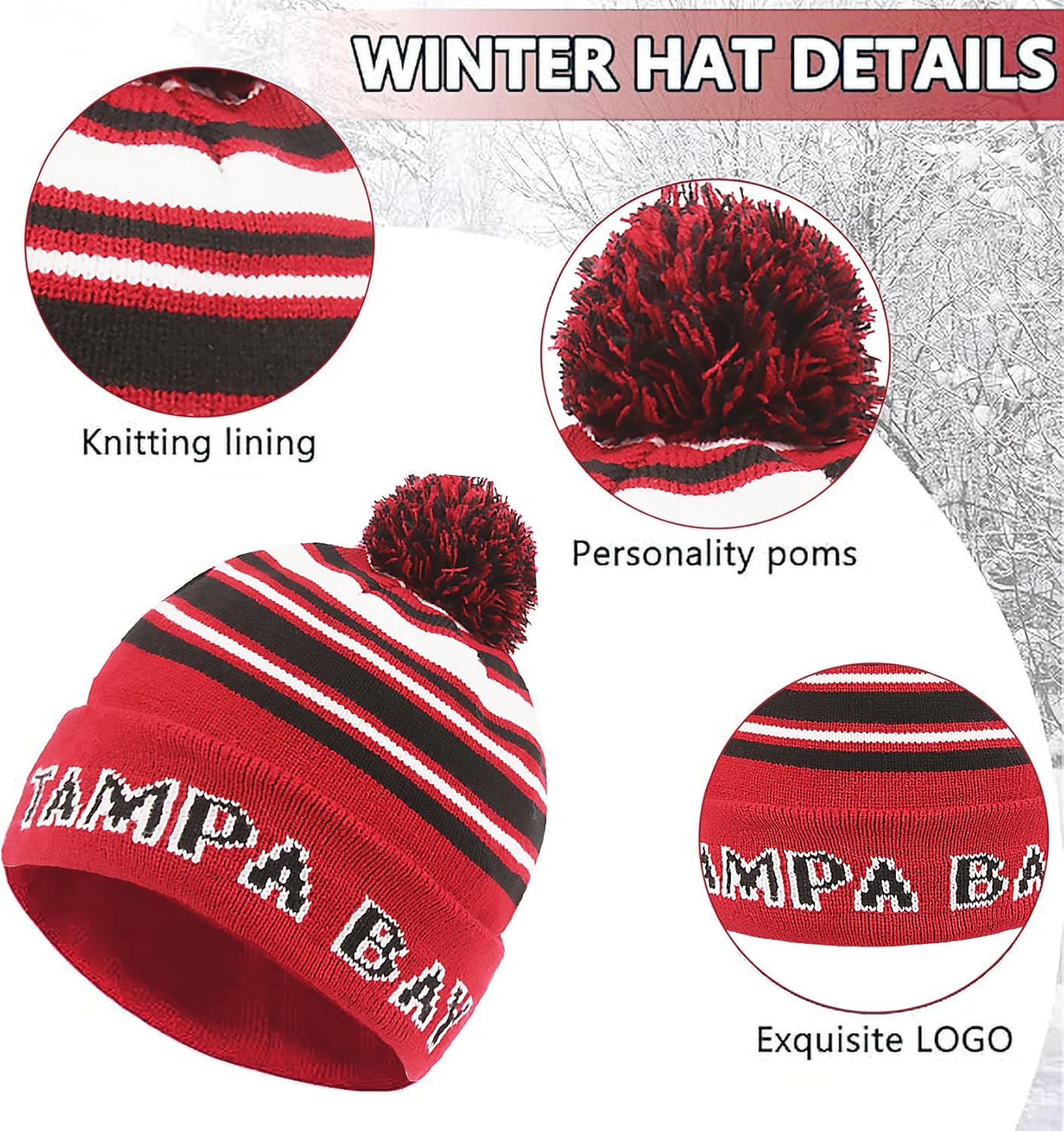 3 Set Winter Fashion Beanie Hat Knit with Warm Gloves and Scarf for Football Baseball Fans