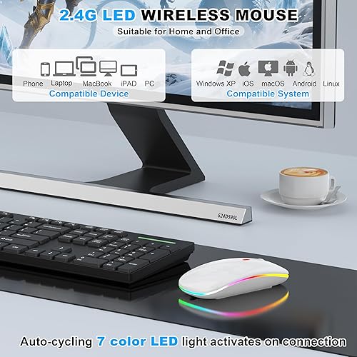 Miniatura 5 de Ratón inalámbrico LED Bluetooth para MacBook Air Mac Pro Laptop Computadora iPad, Ratón recargable con luz silenciosa Jiggler Óptico Dual Mode BT5.2