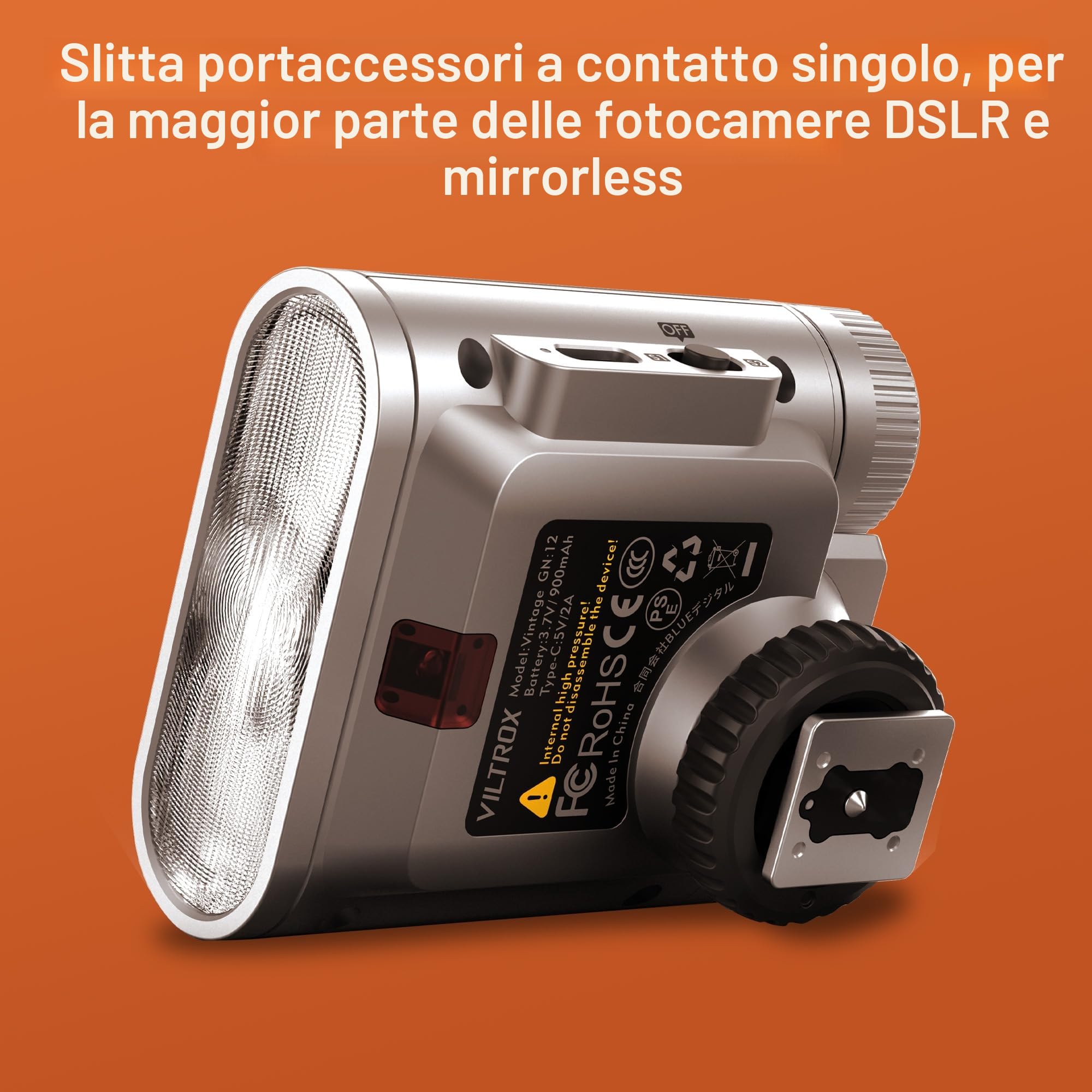 VILTROX Retro Speedlite GN12 Flash per Fotocamera 7 Livelli di Potenza 800mAh S1/S2 Sony Fujifilm Canon Olympus