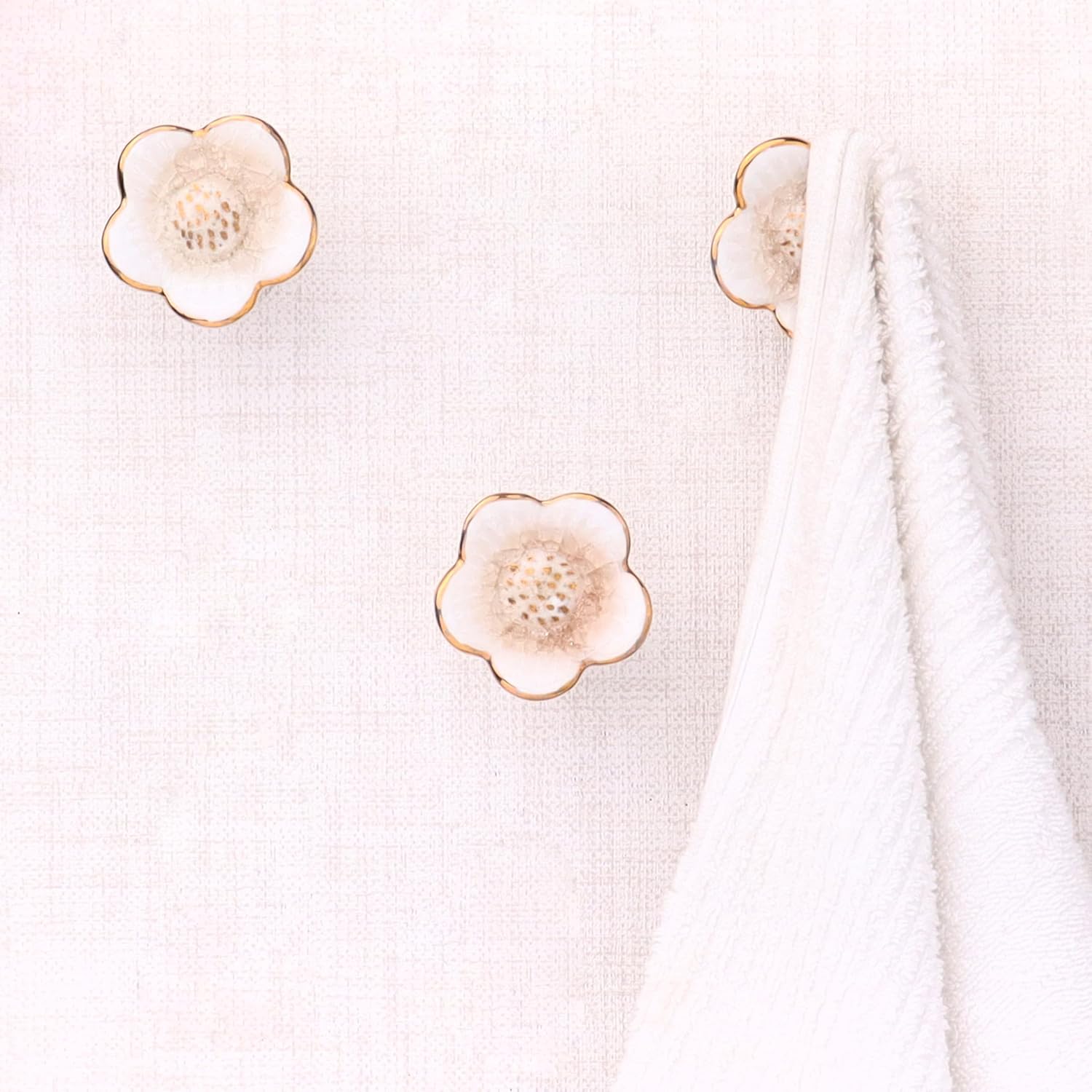 Indian Shelf 3 Pieces Ceramic Gold Decorative Boho Wall Hooks Nursery Kids White Coat Rack Wall Mount Vintage Coat Hooks for Hanging Coats, Tie, Towels, Bags, Purse & More