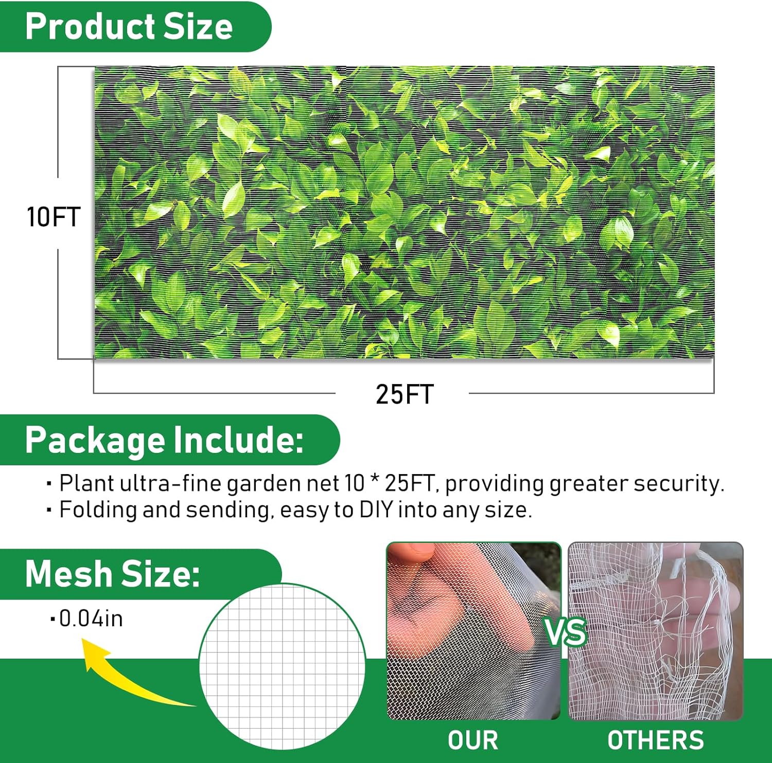 2Pack 10x25ft Garden Netting Mesh Barrier, Ultra Fine Mosquito Net for Patio,Garden Netting for Raised Beds,Fruit Tree Netting for Garden Protection Blueberry Bush Netting Cover