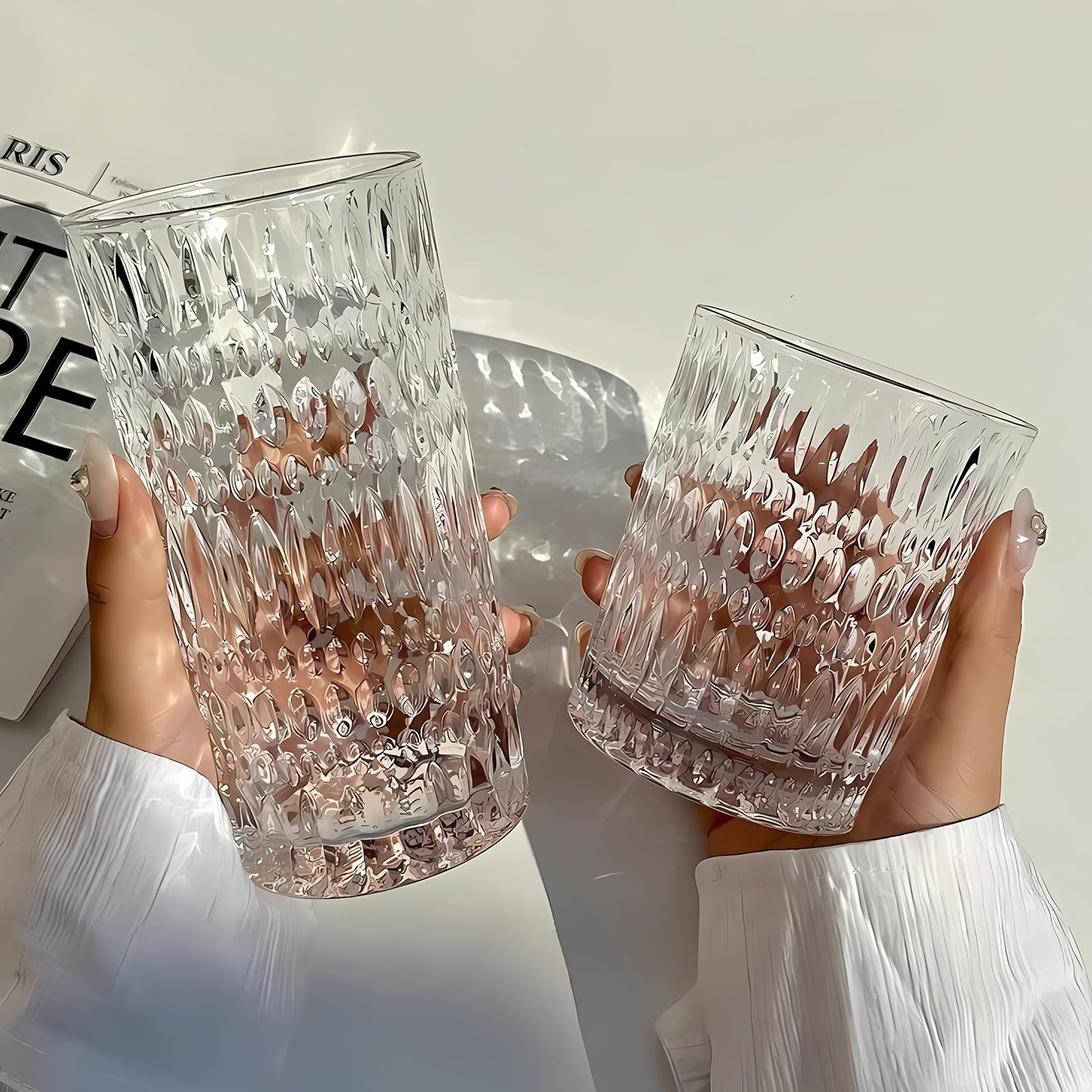 Ework4U 2 Stück Boho Eiskaffee Gläser Tassen, 414 ml dickes Trinkglas-Set, Gläser für Eis-Latte, Cocktailgläser, Glas für Milch, Fruchtsaft, ideal für Wasser, Limonade, Tee, Geschenk