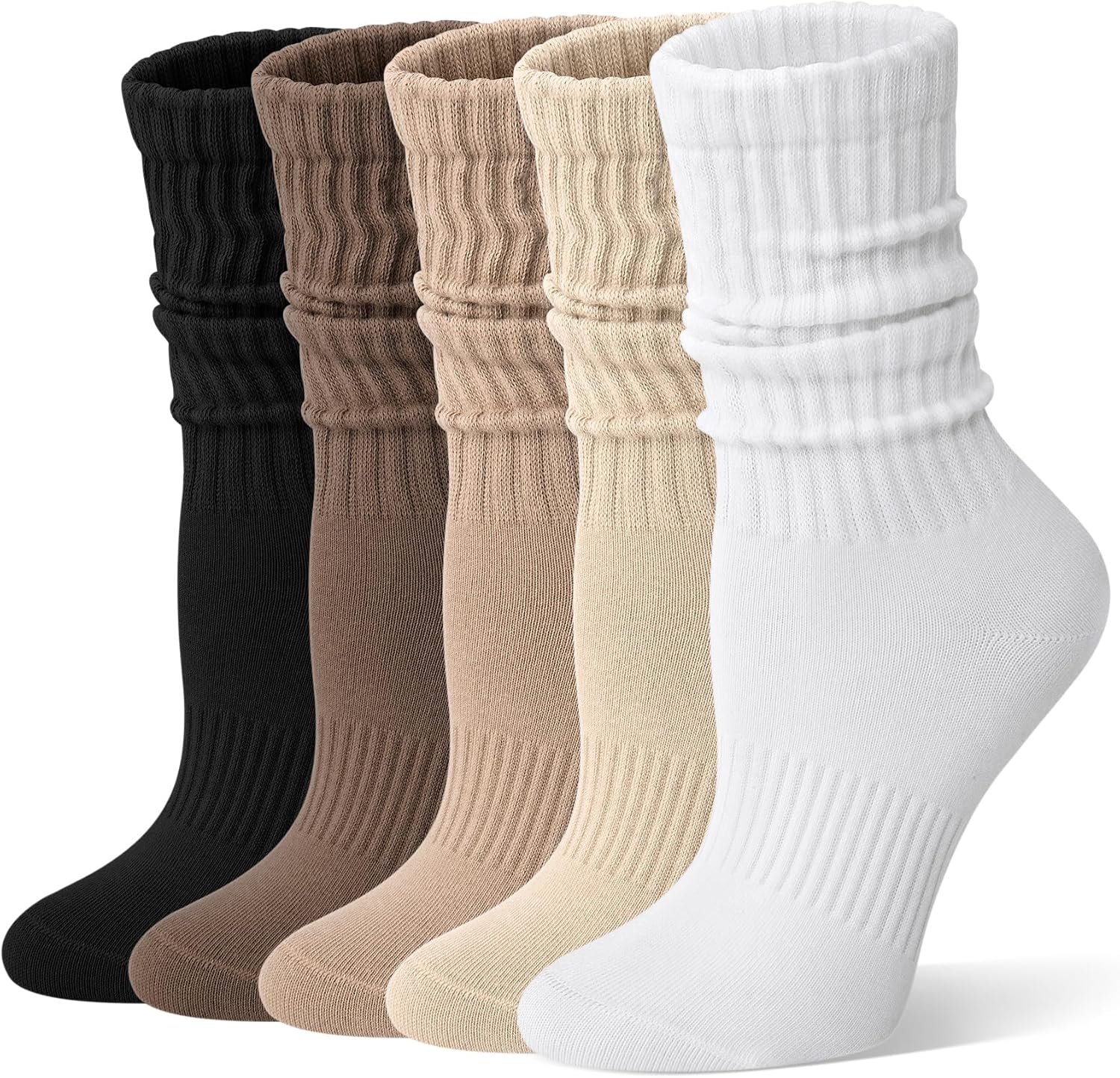 Slouchy Socks for Women, 5 Pairs Slouch Cotton Soft Knit Long Crew Calf Tube Boot Casual Scrunch Socks