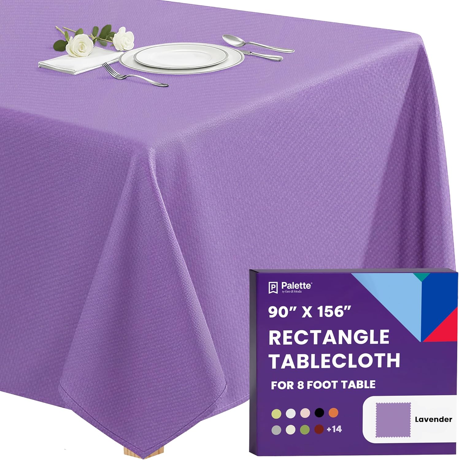 Gee Di Moda Rectangle Tablecloth - 90 x 156 Inch Lavender Table Cloth for 8 Foot Tables with Floor-Length Drop - Heavy Duty Washable Fabric for Holiday Party, Dinner, Weddings & Baby Shower