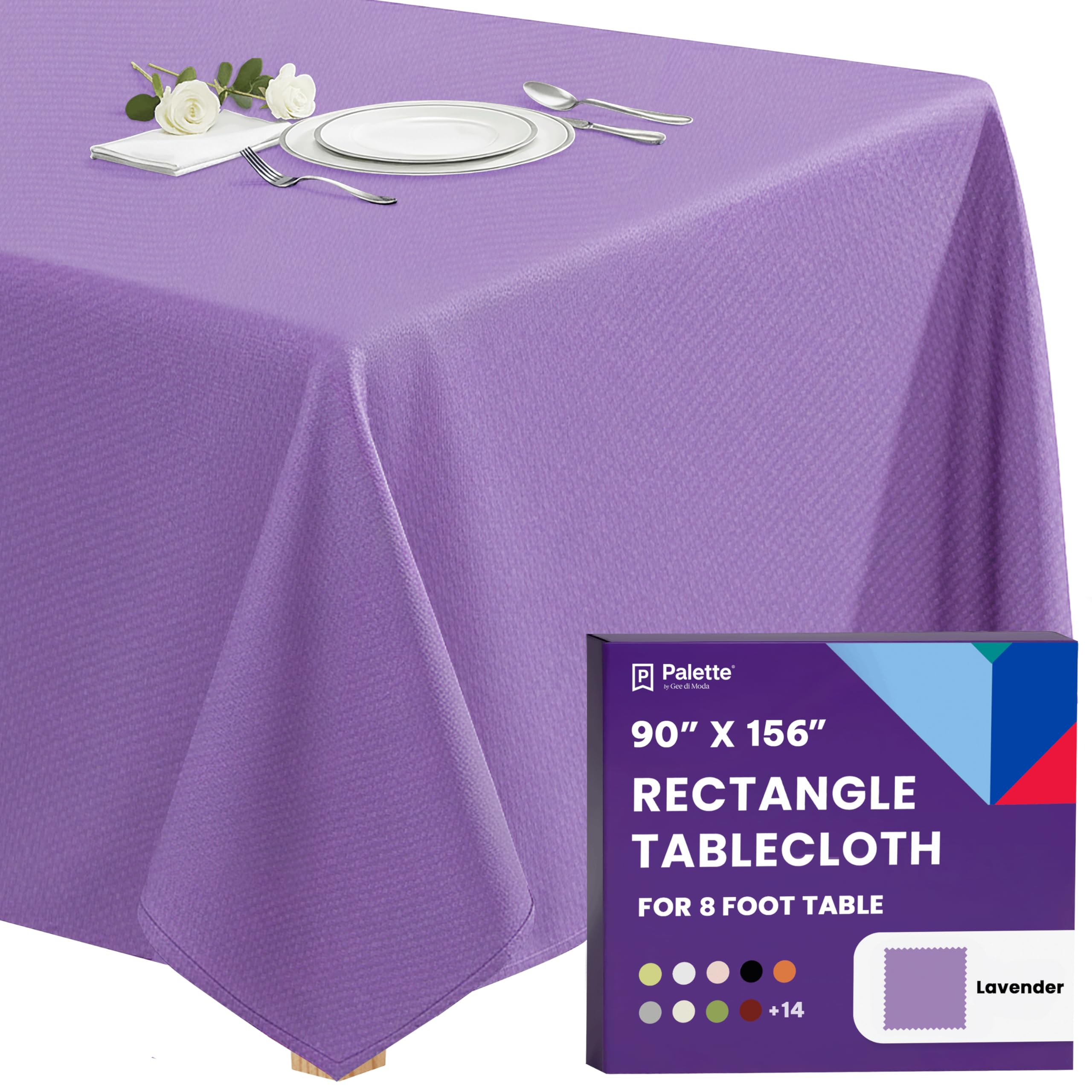 Gee Di Moda Rectangle Tablecloth - 90 x 156 Inch Lavender Table Cloth for 8 Foot Tables with Floor-Length Drop - Heavy Duty Washable Fabric for Holiday Party, Dinner, Weddings &amp; Baby Shower