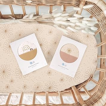 lulumoon Muslin Beşik Çarşafları Bebek: Erkek ve Kız Çocukları İçin Uygun Pamuklu Beşik Çarşafları - Oval Dikdörtgen veya Kum Saati Yatak için Beşik Çarşafları (Kum Papatyası)