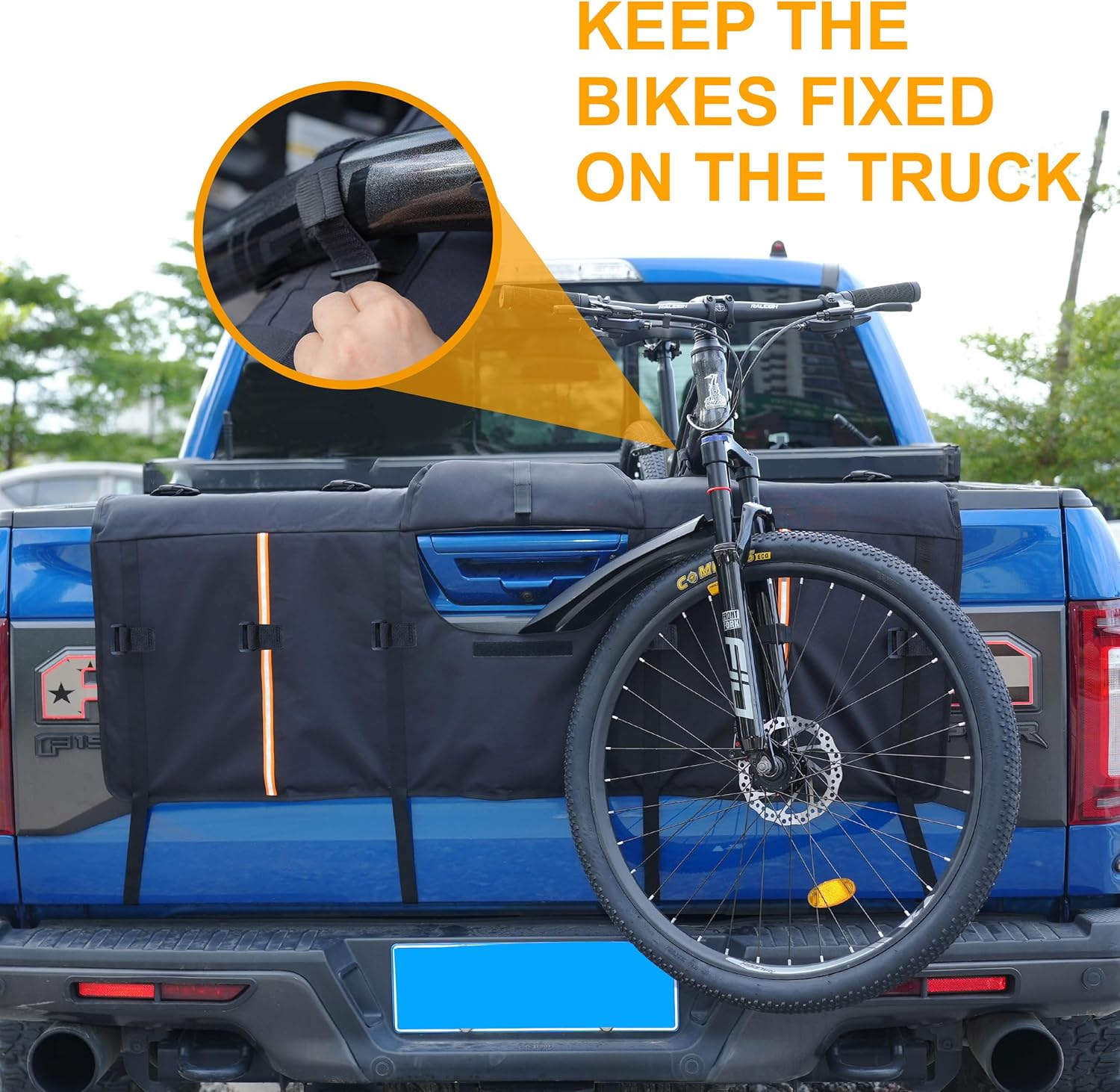 Amooca Tailgate Pad for Mountain Bikes Pickup Truck Tailgate Protection Pad with 3 Tool Pockets 52'' Wide for 5 Bicycles