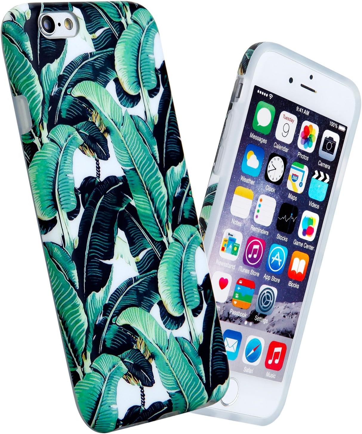 iPhone 6 6s Case Marble, Full Printing IMD Ultra Thin Anti-Scratch Shock Proof Anti-Finger Flexible Soft TPU Case for iPhone 6 / 6s 4.7", Banana Leaf Green Marble