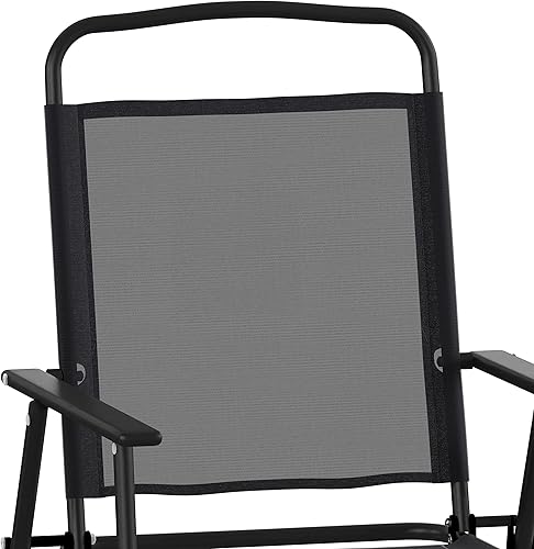 Miniatura 8 de Flash Furniture Mystic - Sillas plegables para patio, sillas de césped de textileno para exteriores con reposabrazos, juego de 2, color negro