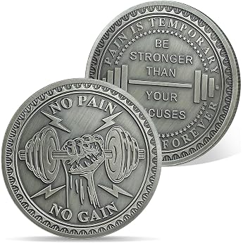 AtSKnSK Motivational Coin Encouragement Coin No Pain No Gain Inspirational Gifts for Women Men Incentive Awards Reward Token Gym Lovers Athletes No Pain No Gain