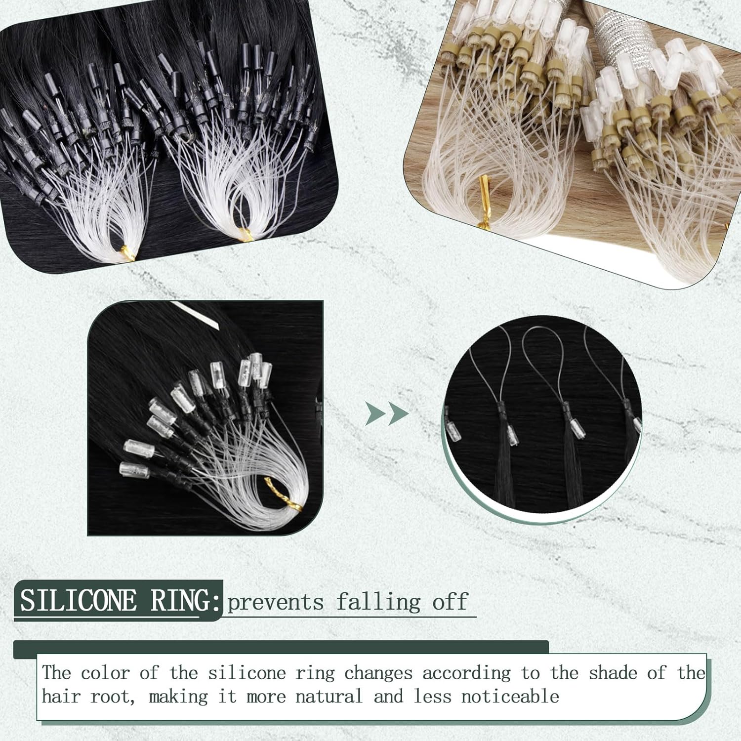 RUNATURE Human Hair Micro Beads Extensions 22 Inch Balayage Ash Blolnde Mix Light Blonde to Platinum Blonde Long Micro Loop Human Hair Extensions Remy Micro Beads Hair Extensions Straight 50g 50s