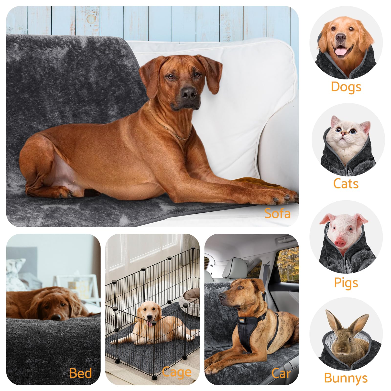 Copridivano per Cani impermeabile, Morbida Coperta per cani Gatti in Pile e Sherpa, Color Grigio, Misure da 127 x 153 cm, Lavabile in Lavatrice, Protezione per Mobili, Letto o Tappeto