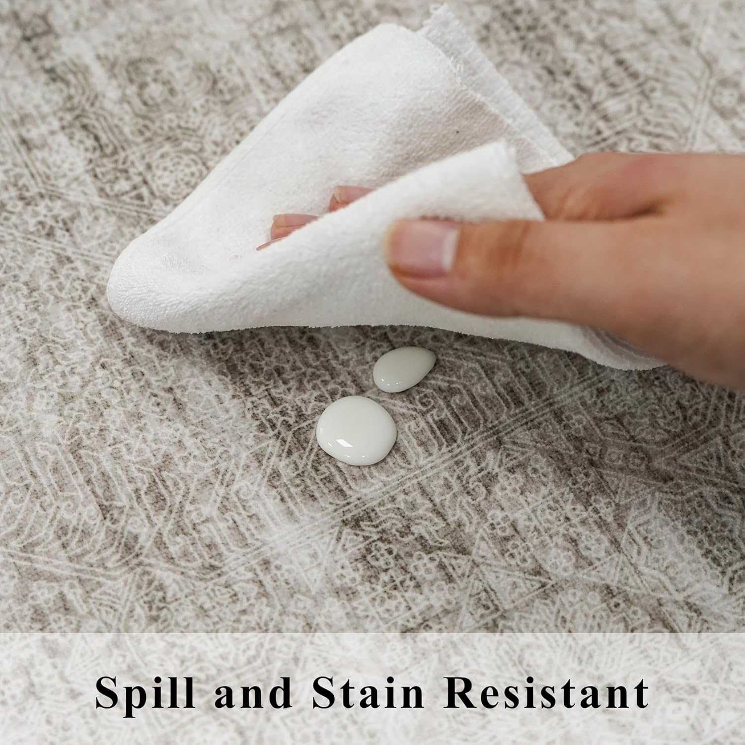 Washable 3x4 Entryway Area Rugs: Abstract Water-Resistant Kitchen Rug Indoor Low Pile Nursery Room Carpet Anti-Slip Netural Bathroom Runner Rug Small Soft Beside Floor Mat for Bedroom(3x4,Beige/ivory)