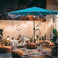 Vista 8 de Blissun Sombrilla solar de 9 pies, sombrilla de patio con 32 luces LED, sombrilla de mercado de mesa, sombrilla al aire libre para jardín, terraza