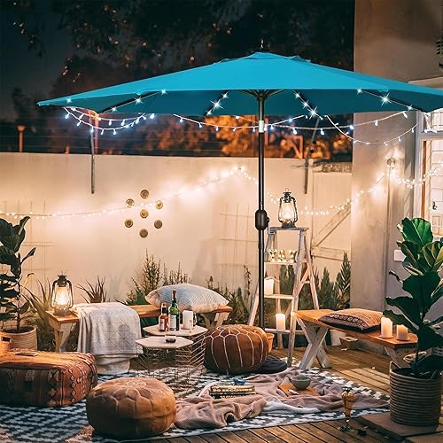 Miniatura 8 de Blissun Sombrilla solar de 9 pies, sombrilla de patio con 32 luces LED, sombrilla de mercado de mesa, sombrilla al aire libre para jardín, terraza