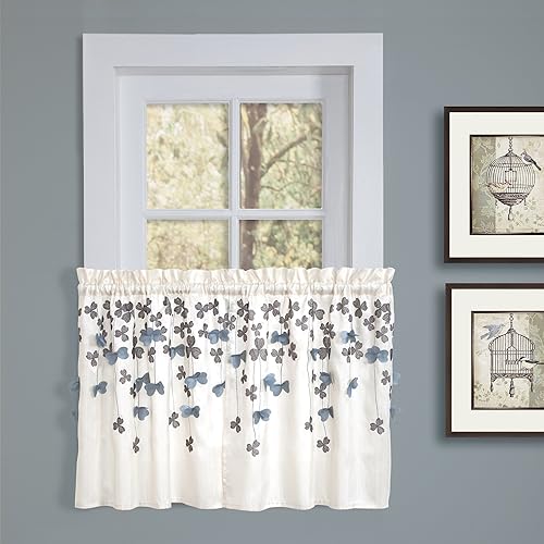 Miniatura 13 de Lush Decor Flower Drops Panel de Cortina para Ventana con Filtro de Luz Individual 42" An x 95" L Azul - Cortinas Florales para Dormitorio -