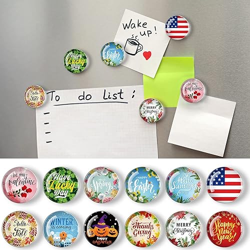 Miniatura 6 de Juego de 12 imanes de vidrio para refrigerador, diseño de Año Nuevo, Día de San Valentín, Festival Irlandés, para nevera, para el hogar, pizarra,