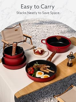 CAROTE 20pcs Titanium Cookware Set, Pots and Pans Set Detachable Handle