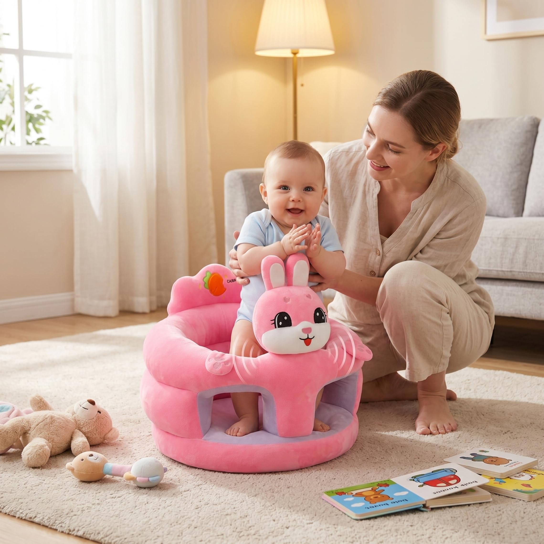Meubles pour enfants, chaise assise pour bébé, siège au sol Sit Me Up pour bébé, chaise assise portable avec support ergonomique et tissu en peluche doux, motif lapin pour nourrissons de 3 à 12 mois