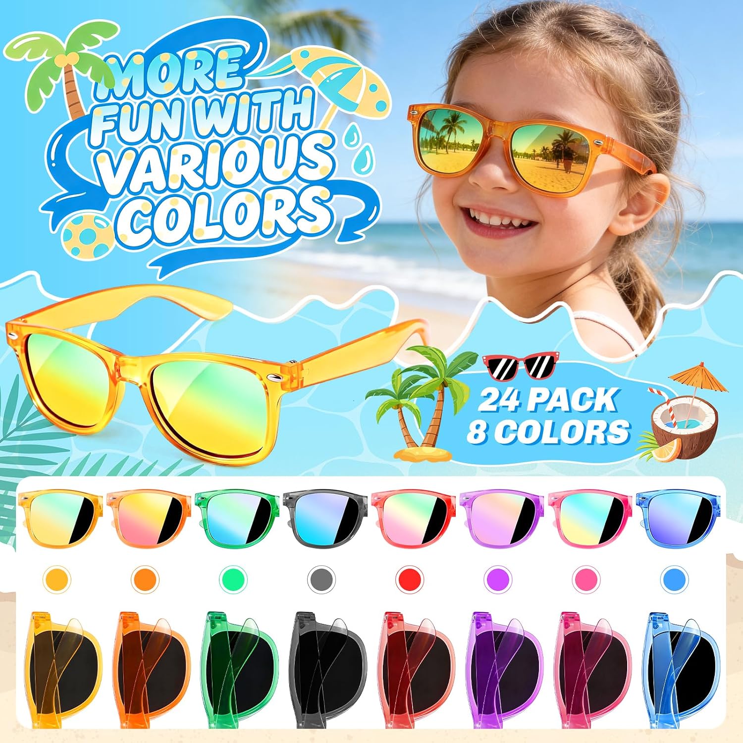 GIFTINBOX Party Favors Kids Sunglasses - Sunglasses Bulk for Kid Age 3-8, Neon Glasses with UV 400 Protection for Boys Girls, Goodie Bags Stuffers for Birthday Classroom Graduation Gifts - 24 Packs image 3