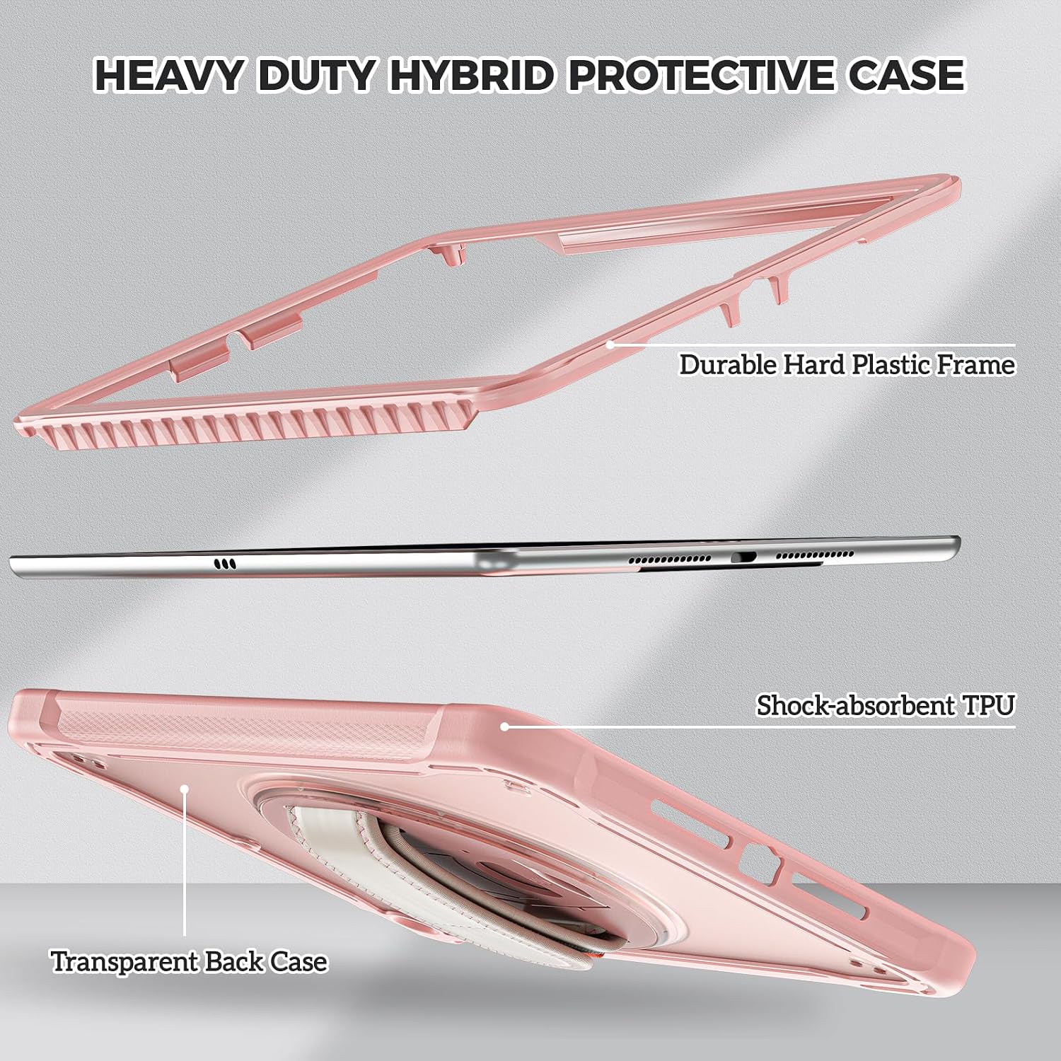 ProCase Rugged Case for iPad 9th/8th/7th Generation 10.2 inch 2021/2020/2019 Case, Heavy Duty Shockproof Rugged Cover with Hand Strap 360 Degree Rotatable Kickstand Protective for iPad 10.2 -Pink