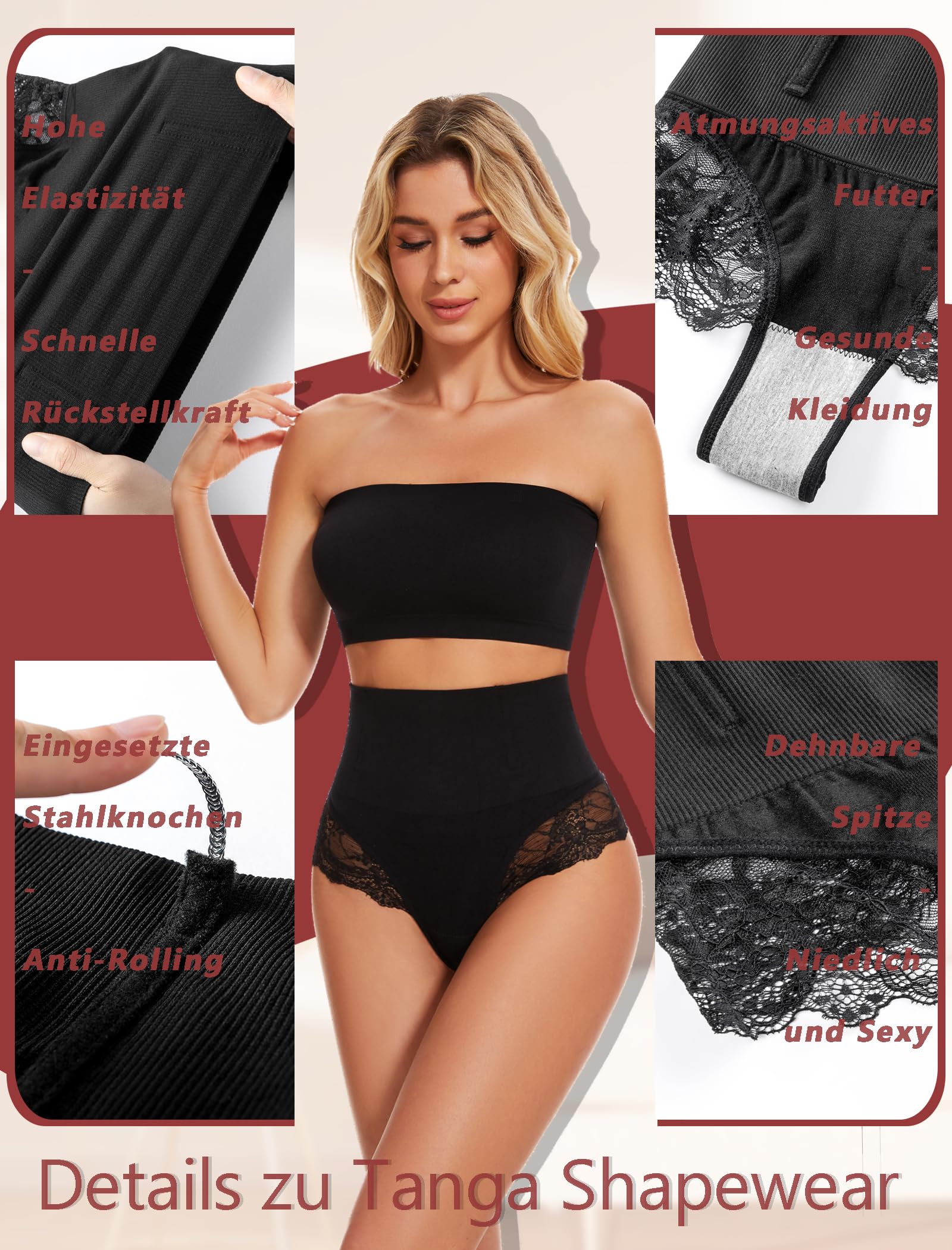 SURE YOU LIKE Shapewear Damen Bauchweg Unterhose Tanga mit Spitzen Miederhose Miederslip für Unterbauch Body Shaper String Figurformende Unterwäsche