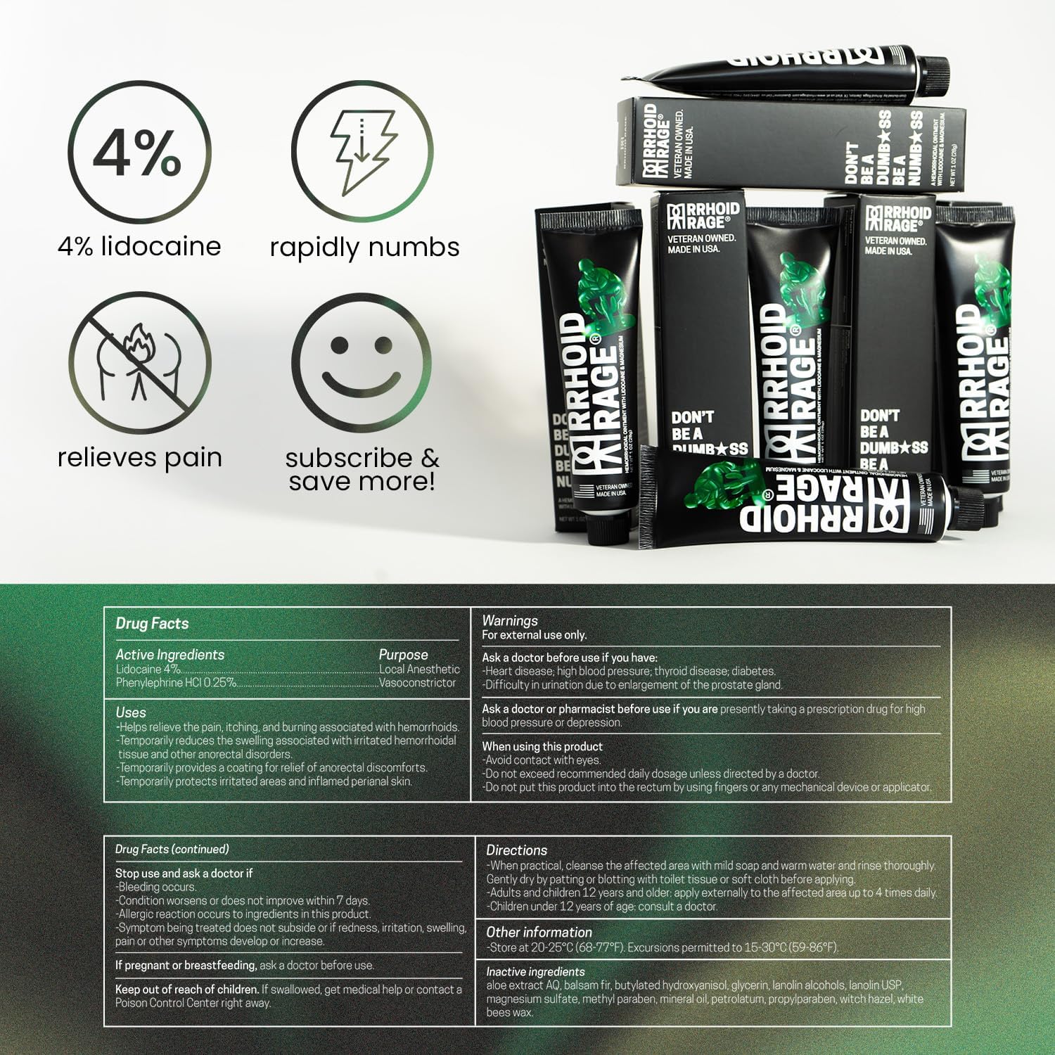 Hemorrhoid & Fissure Ointment - Treatment with Lidocaine, Aloe Extract, Magnesium Sulfate, Balsam Fir, Fast Acting Hemorrhoid Cream for Itching, Swelling and Maximum Pain Relief (2-Pack)