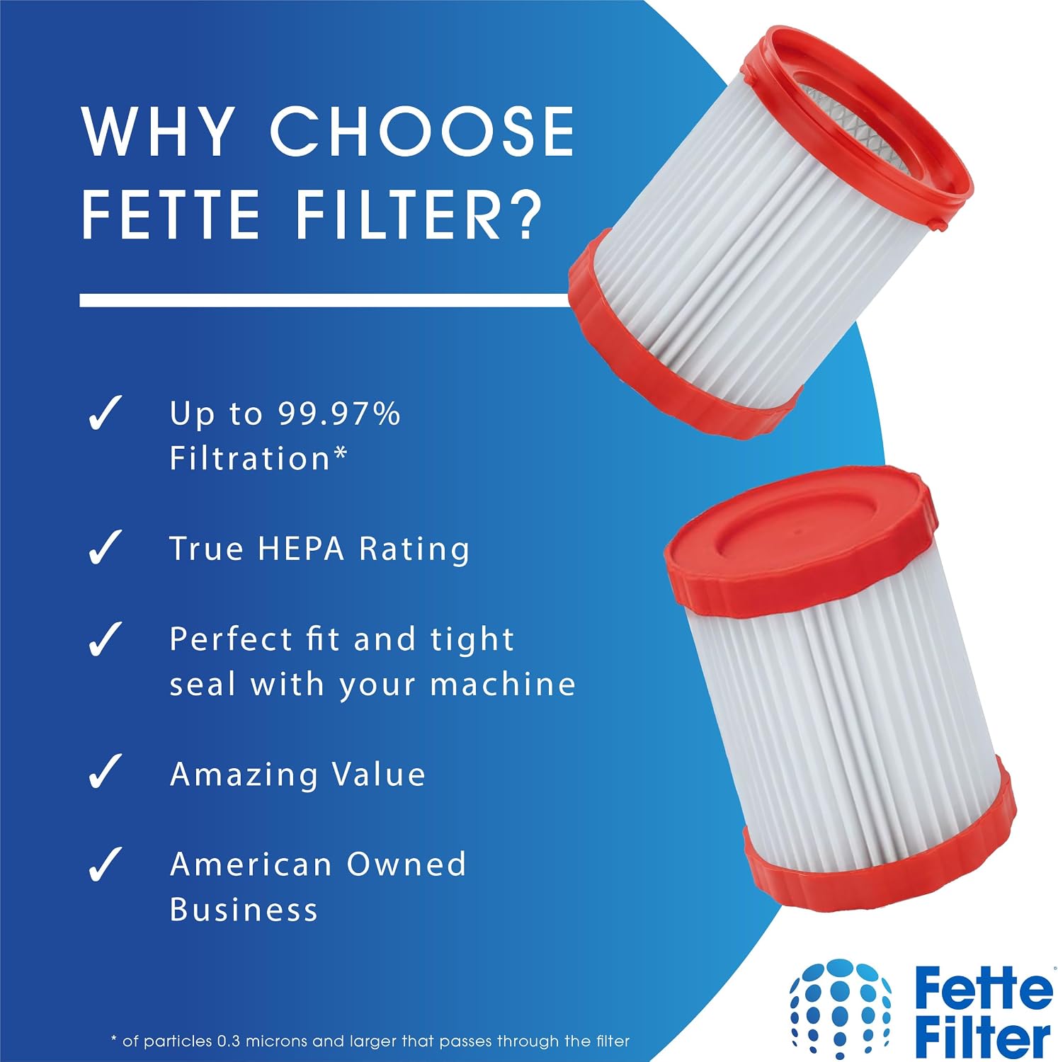 Fette Filter - VF320H HEPA Filter compatible with Bosch 18V 2.6-Gallon Wet/Dry Vacuum Cleaner GAS18V-3/GAS18V-10L includes 2 hepa replacement filters.