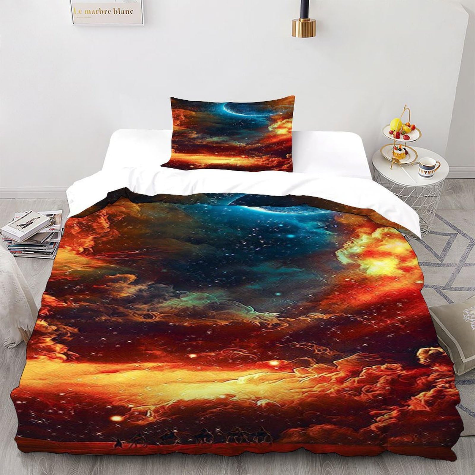Parure de lit adulte espace avec housse de couette 135x200 fermeture éclair et taie