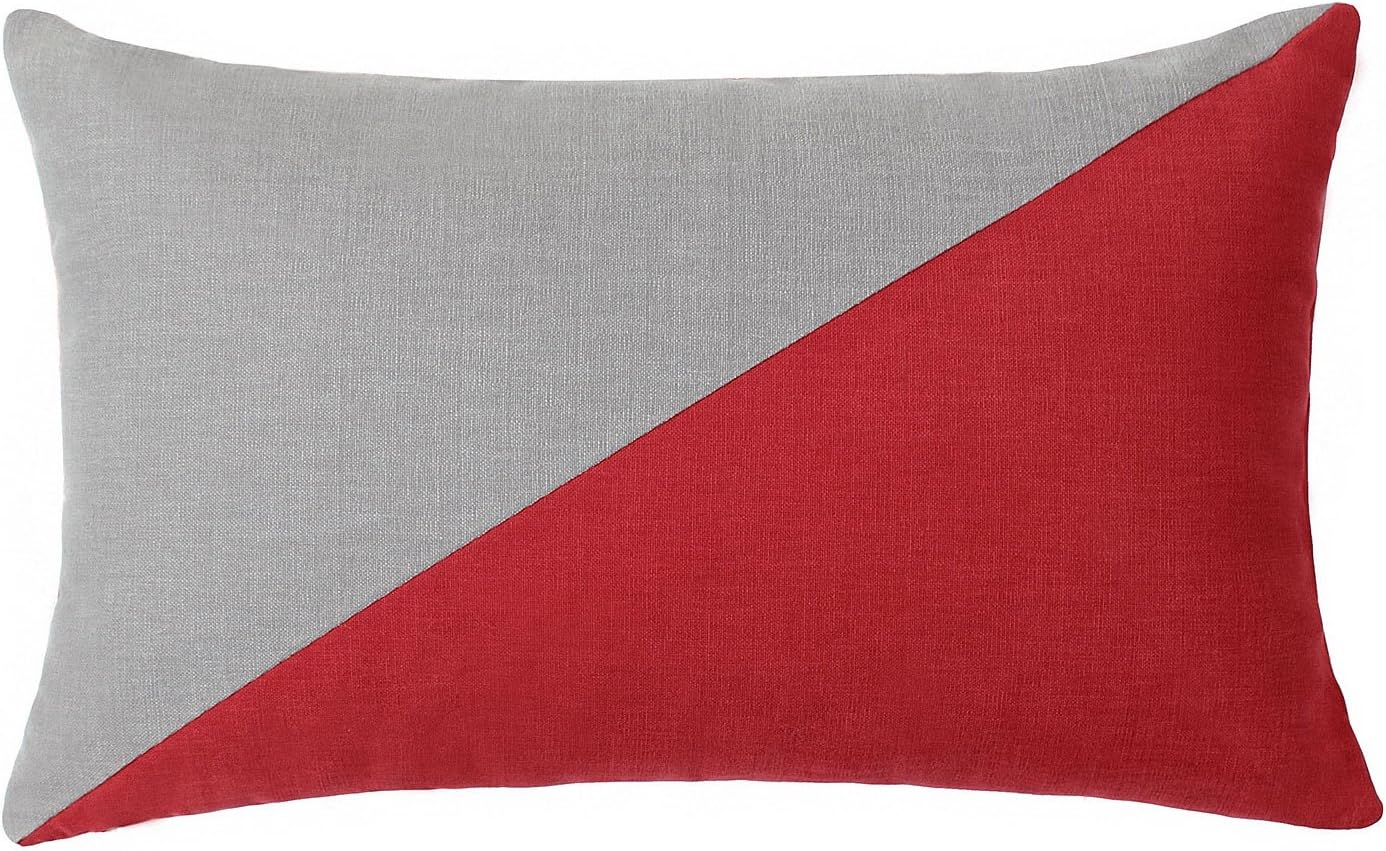 Silver Fern Decor Duo Solid Red & GrayLumbar/Oblong Rectangular Decorative Throw Pillow Case Cushion Cover for Couch/Sofa / Bedroom 12"x20"