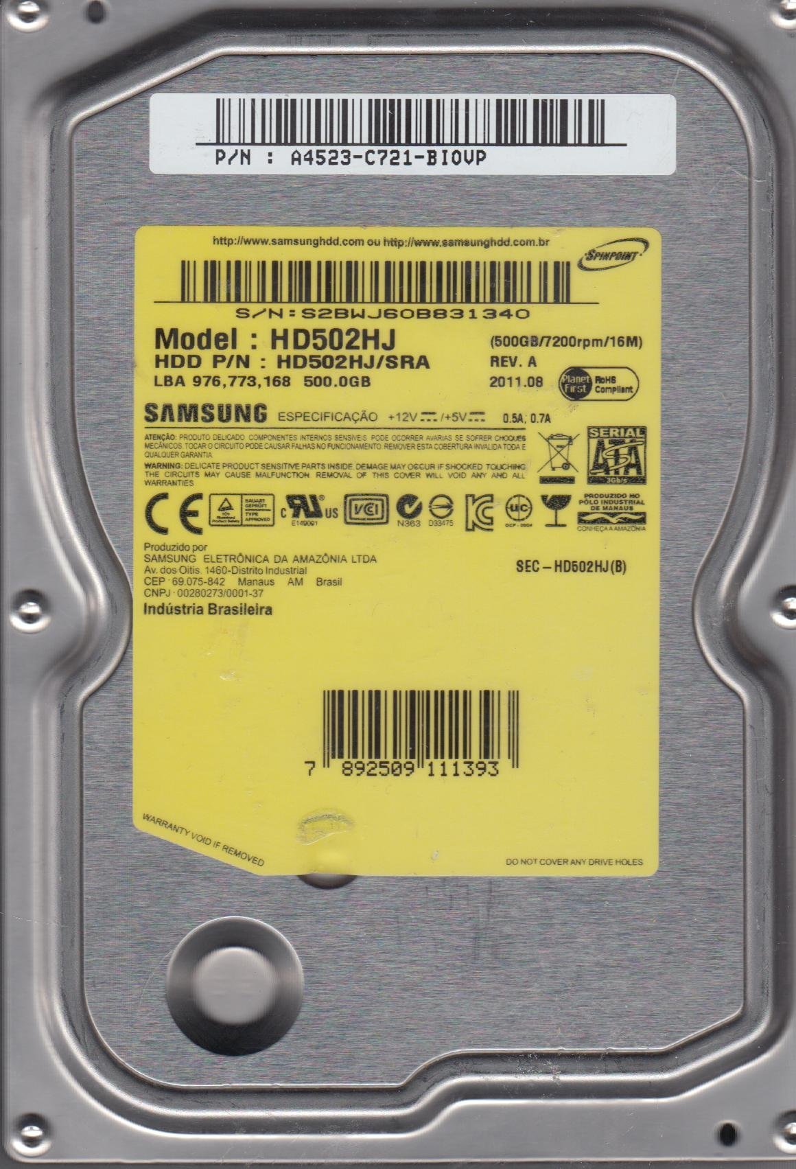 ☆（正常）SAMSUNG HD502HJ 3.5inch/内蔵HDD/S-ATA/500GB/電源