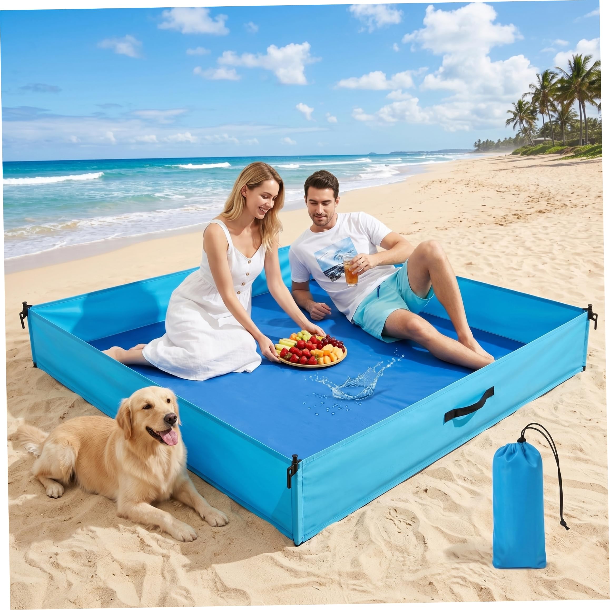 Box da spiaggia per bambino, Box da esterno per bambino, Coperta da spiaggia pieghevole con superficie impermeabile, Blu, 72, 83x57, 09x9, 84 pollici