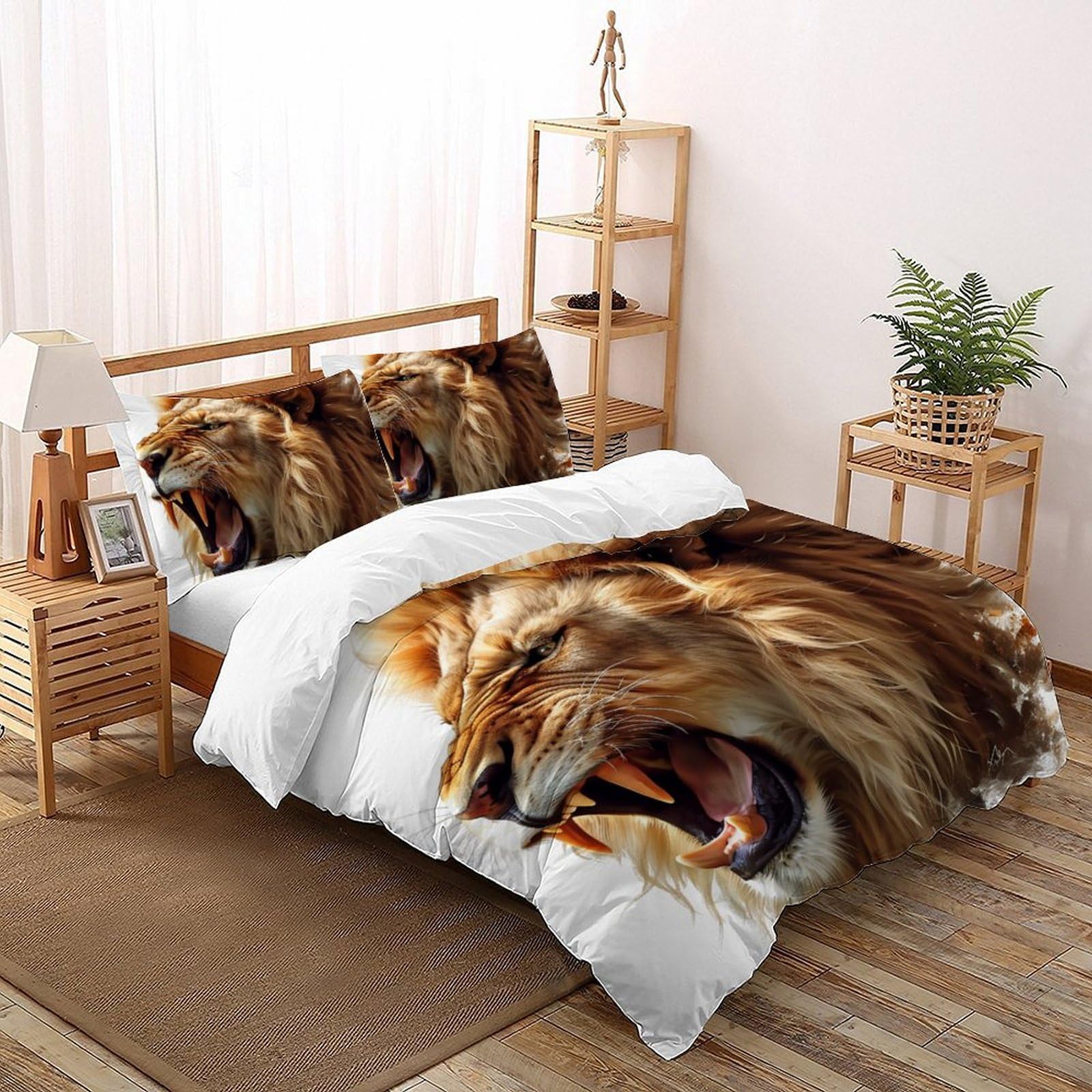 Housse de couette 3D Lion douce et facile d'entretien pour lit King enfant