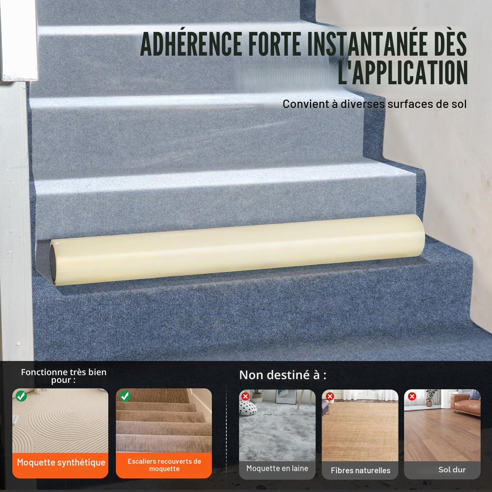 VEVOR Film de Protection de Tapis, 920 mm x 60,96 m, Protecteur de Tapis avec Dos Auto-adhésif, Rouleau de Film Protection Adhésif Polyéthylène pour Construction, Décoration et Rénovation Intérieur