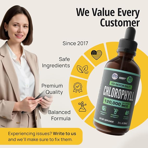 HERBIFY Chlorophyll Drops - Liquid Chlorophyll for Energy Boost & Immune System Support - Made in USA - Chlorophyll Liquid Drops for Body Detox, Internal Deodorant & Enhance Skin - 2 Oz