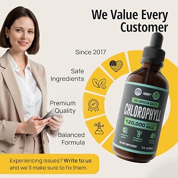 HERBIFY Chlorophyll Drops - Liquid Chlorophyll for Energy Boost & Immune System Support - Made in USA - Chlorophyll Liquid Drops for Body Detox, Internal Deodorant & Enhance Skin - 2 Oz