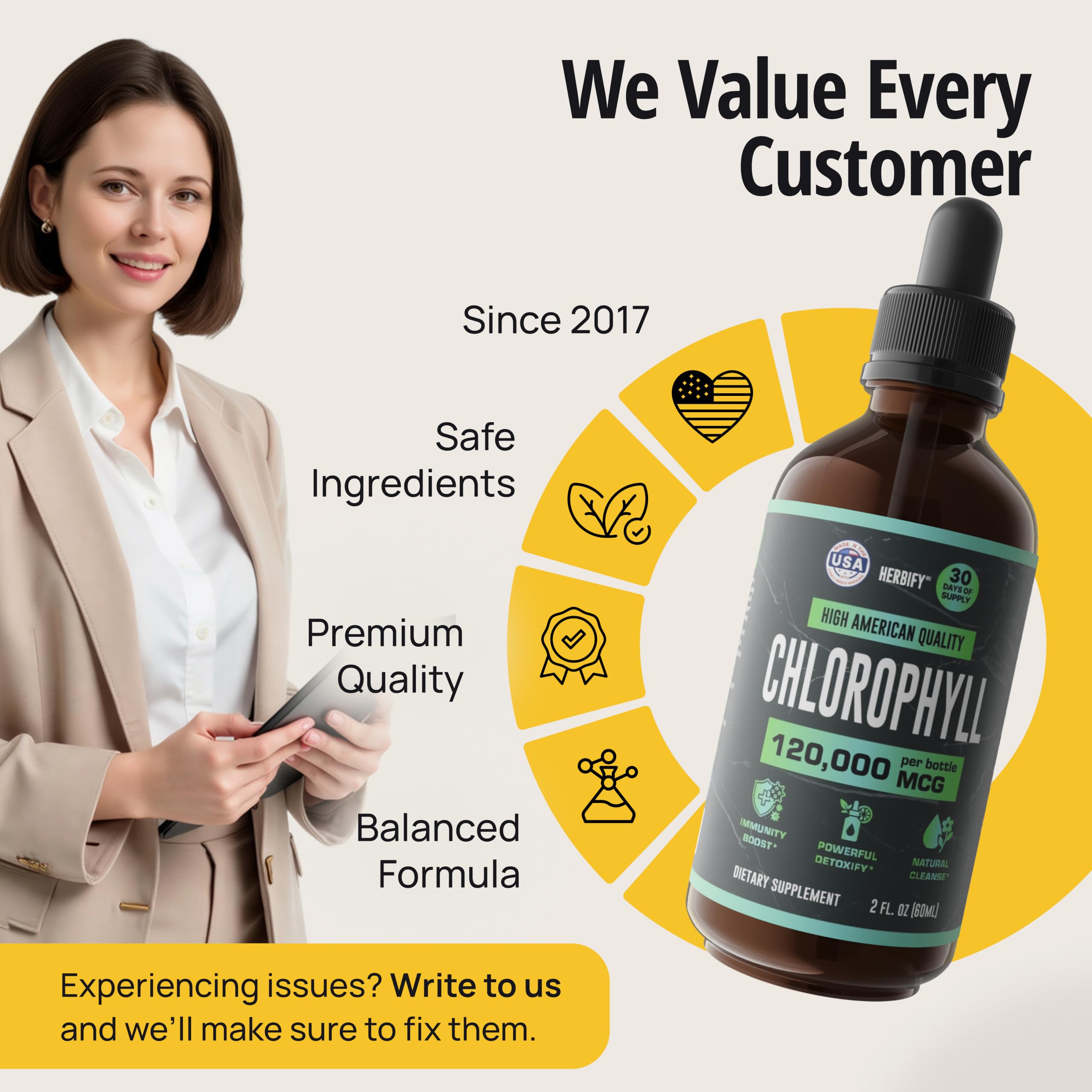 HERBIFY Chlorophyll Drops - Liquid Chlorophyll for Energy Boost & Immune System Support - Made in USA - Chlorophyll Liquid Drops for Body Detox, Internal Deodorant & Enhance Skin - 2 Oz — Amazon image 6